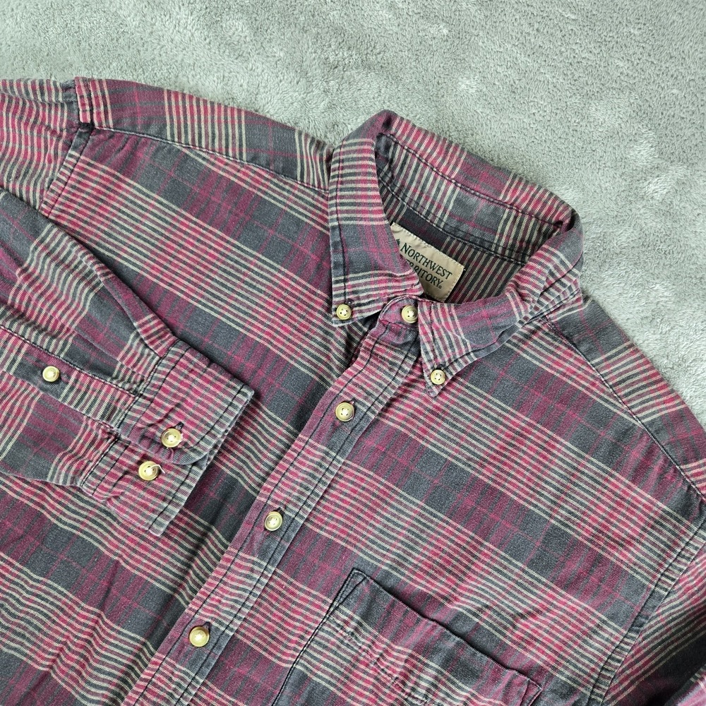 Northwest Territory Shirt Mens Medium Gray Red Plaid Cotton Long Sleeve Classic